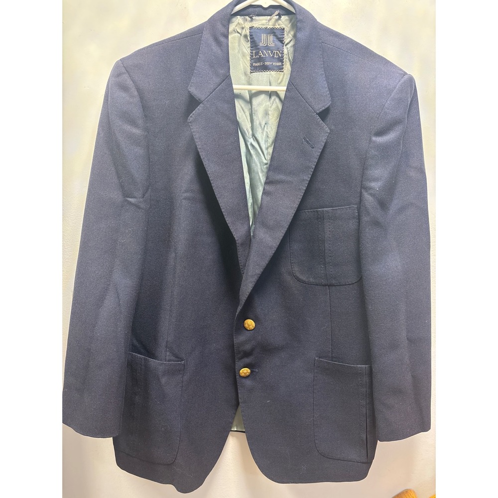 Lanvin Blazer Mens 39SNavy Blue Good Vintage Gold Button Patch Pocket Hopsack‎